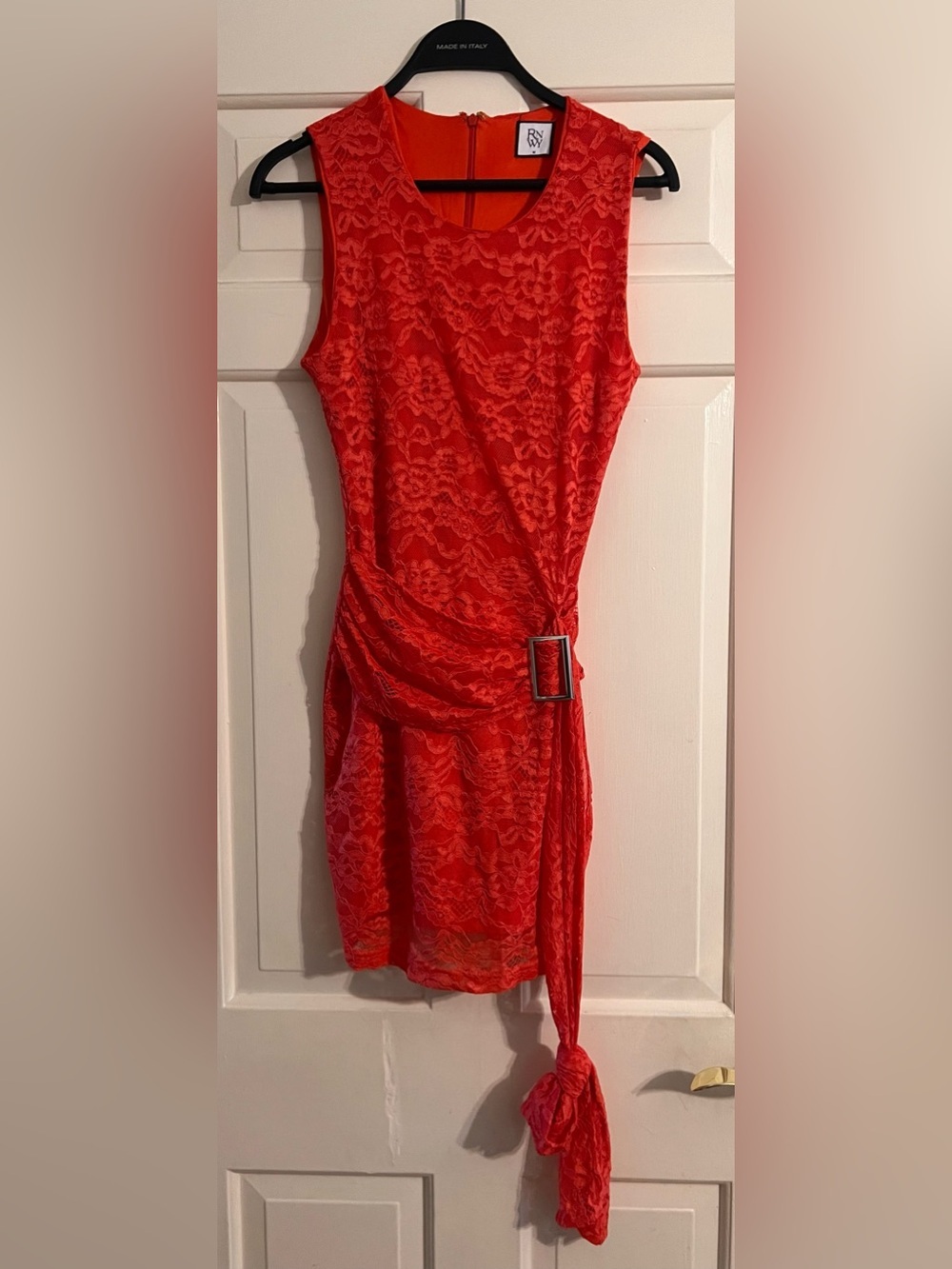 Runaway the label casani Orange Lace Bodycon Dress Side Sash wolf & badger date - Picture 5 of 8